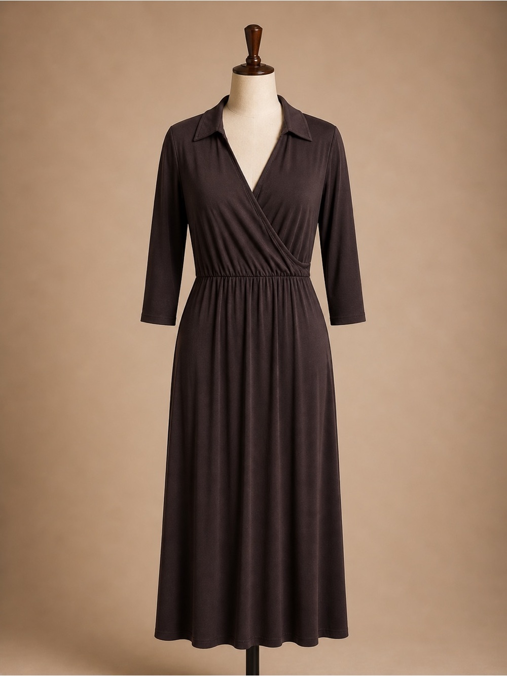 Classic Wrap Midi Dress in Dark Brown